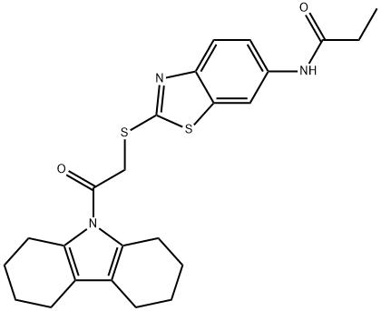 N-(2-{[2-(1,2,3,4,5,6,7,8-octahydro-9H-carbazol-9-yl)-2-oxoethyl]sulfanyl}-1,3-benzothiazol-6-yl)propanamide Struktur