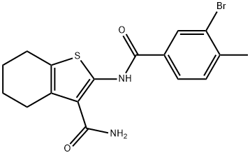 2-[(3-bromo-4-methylbenzoyl)amino]-4,5,6,7-tetrahydro-1-benzothiophene-3-carboxamide Struktur