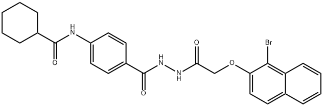 N-{4-[(2-{[(1-bromo-2-naphthyl)oxy]acetyl}hydrazino)carbonyl]phenyl}cyclohexanecarboxamide Struktur