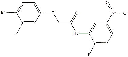 2-(4-bromo-3-methylphenoxy)-N-{2-fluoro-5-nitrophenyl}acetamide Struktur