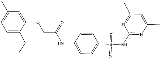 N-(4-{[(4,6-dimethyl-2-pyrimidinyl)amino]sulfonyl}phenyl)-2-(2-isopropyl-5-methylphenoxy)acetamide Struktur