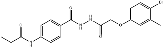 N-[4-({2-[(4-bromo-3-methylphenoxy)acetyl]hydrazino}carbonyl)phenyl]propanamide Struktur