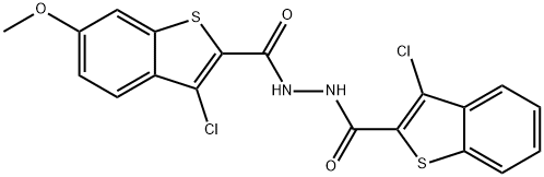 3-chloro-N'-[(3-chloro-1-benzothien-2-yl)carbonyl]-6-methoxy-1-benzothiophene-2-carbohydrazide Struktur