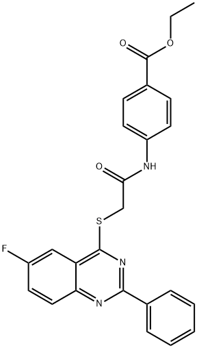 ethyl 4-({[(6-fluoro-2-phenyl-4-quinazolinyl)sulfanyl]acetyl}amino)benzoate Struktur