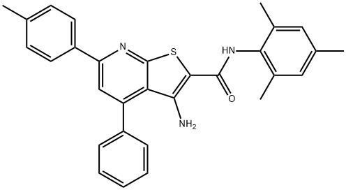 3-amino-N-mesityl-6-(4-methylphenyl)-4-phenylthieno[2,3-b]pyridine-2-carboxamide Struktur