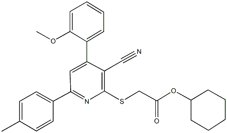 cyclohexyl {[3-cyano-4-(2-methoxyphenyl)-6-(4-methylphenyl)-2-pyridinyl]sulfanyl}acetate Struktur