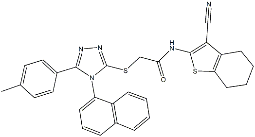 N-(3-cyano-4,5,6,7-tetrahydro-1-benzothien-2-yl)-2-{[5-(4-methylphenyl)-4-(1-naphthyl)-4H-1,2,4-triazol-3-yl]sulfanyl}acetamide Struktur