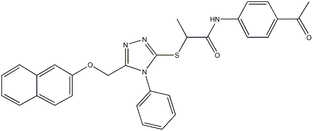 N-(4-acetylphenyl)-2-({5-[(2-naphthyloxy)methyl]-4-phenyl-4H-1,2,4-triazol-3-yl}sulfanyl)propanamide Struktur