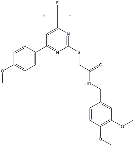 N-(3,4-dimethoxybenzyl)-2-{[4-(4-methoxyphenyl)-6-(trifluoromethyl)-2-pyrimidinyl]sulfanyl}acetamide Struktur