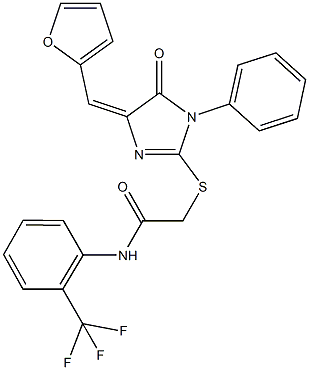 2-{[4-(2-furylmethylene)-5-oxo-1-phenyl-4,5-dihydro-1H-imidazol-2-yl]sulfanyl}-N-[2-(trifluoromethyl)phenyl]acetamide Struktur