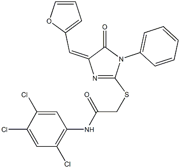 2-{[4-(2-furylmethylene)-5-oxo-1-phenyl-4,5-dihydro-1H-imidazol-2-yl]sulfanyl}-N-(2,4,5-trichlorophenyl)acetamide Struktur