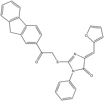 2-{[2-(9H-fluoren-2-yl)-2-oxoethyl]sulfanyl}-5-(2-furylmethylene)-3-phenyl-3,5-dihydro-4H-imidazol-4-one Struktur