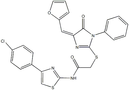 N-[4-(4-chlorophenyl)-1,3-thiazol-2-yl]-2-{[4-(2-furylmethylene)-5-oxo-1-phenyl-4,5-dihydro-1H-imidazol-2-yl]sulfanyl}acetamide Struktur