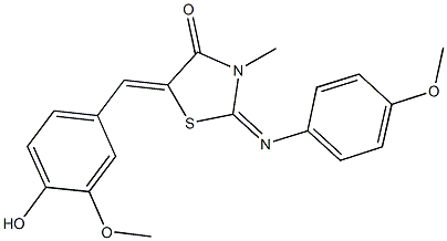 5-(4-hydroxy-3-methoxybenzylidene)-2-[(4-methoxyphenyl)imino]-3-methyl-1,3-thiazolidin-4-one Struktur