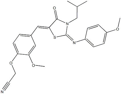 [4-({3-isobutyl-2-[(4-methoxyphenyl)imino]-4-oxo-1,3-thiazolidin-5-ylidene}methyl)-2-methoxyphenoxy]acetonitrile Struktur