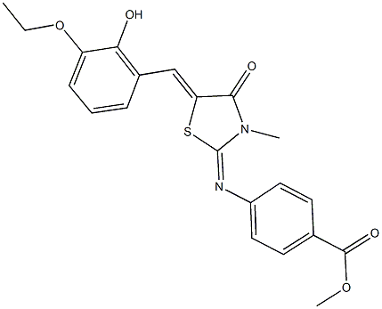 methyl 4-{[5-(3-ethoxy-2-hydroxybenzylidene)-3-methyl-4-oxo-1,3-thiazolidin-2-ylidene]amino}benzoate Struktur