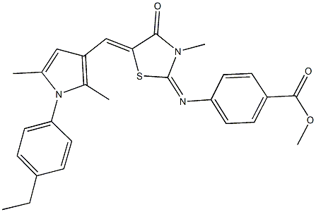 methyl 4-[(5-{[1-(4-ethylphenyl)-2,5-dimethyl-1H-pyrrol-3-yl]methylene}-3-methyl-4-oxo-1,3-thiazolidin-2-ylidene)amino]benzoate Struktur