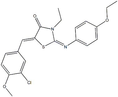 5-(3-chloro-4-methoxybenzylidene)-2-[(4-ethoxyphenyl)imino]-3-ethyl-1,3-thiazolidin-4-one Struktur