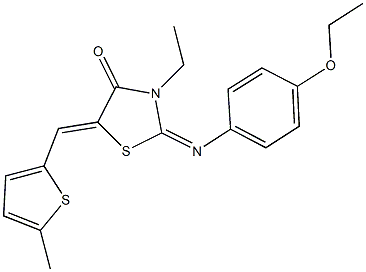 2-[(4-ethoxyphenyl)imino]-3-ethyl-5-[(5-methyl-2-thienyl)methylene]-1,3-thiazolidin-4-one Struktur