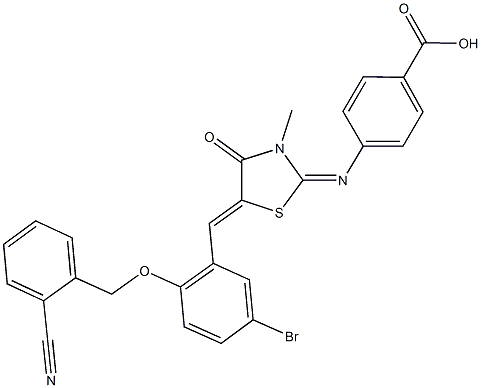 4-[(5-{5-bromo-2-[(2-cyanobenzyl)oxy]benzylidene}-3-methyl-4-oxo-1,3-thiazolidin-2-ylidene)amino]benzoic acid Struktur