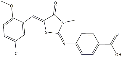 4-{[5-(5-chloro-2-methoxybenzylidene)-3-methyl-4-oxo-1,3-thiazolidin-2-ylidene]amino}benzoic acid Struktur