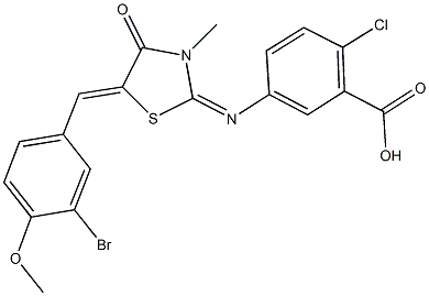 5-{[5-(3-bromo-4-methoxybenzylidene)-3-methyl-4-oxo-1,3-thiazolidin-2-ylidene]amino}-2-chlorobenzoic acid Struktur