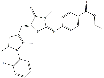 ethyl 4-[(5-{[1-(2-fluorophenyl)-2,5-dimethyl-1H-pyrrol-3-yl]methylene}-3-methyl-4-oxo-1,3-thiazolidin-2-ylidene)amino]benzoate Struktur