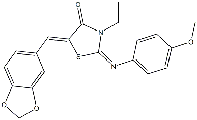 5-(1,3-benzodioxol-5-ylmethylene)-3-ethyl-2-[(4-methoxyphenyl)imino]-1,3-thiazolidin-4-one Struktur