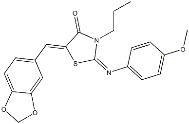 5-(1,3-benzodioxol-5-ylmethylene)-2-[(4-methoxyphenyl)imino]-3-propyl-1,3-thiazolidin-4-one Struktur