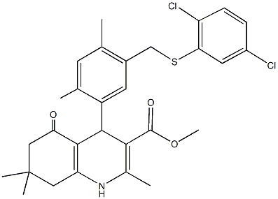 methyl 4-(5-{[(2,5-dichlorophenyl)sulfanyl]methyl}-2,4-dimethylphenyl)-2,7,7-trimethyl-5-oxo-1,4,5,6,7,8-hexahydro-3-quinolinecarboxylate Struktur