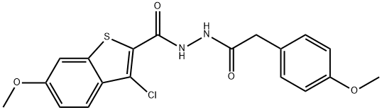 3-chloro-6-methoxy-N'-[(4-methoxyphenyl)acetyl]-1-benzothiophene-2-carbohydrazide Struktur