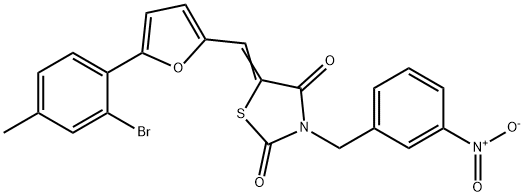 5-{[5-(2-bromo-4-methylphenyl)-2-furyl]methylene}-3-{3-nitrobenzyl}-1,3-thiazolidine-2,4-dione Struktur