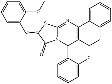 7-(2-chlorophenyl)-10-(2-methoxybenzylidene)-5,7-dihydro-6H-benzo[h][1,3]thiazolo[2,3-b]quinazolin-9(10H)-one Struktur