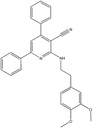 2-{[2-(3,4-dimethoxyphenyl)ethyl]amino}-4,6-diphenylnicotinonitrile Struktur