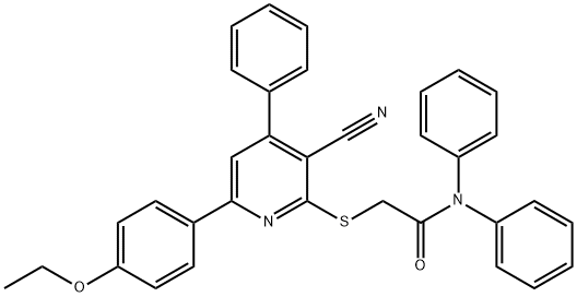 2-{[3-cyano-6-(4-ethoxyphenyl)-4-phenyl-2-pyridinyl]sulfanyl}-N,N-diphenylacetamide Struktur