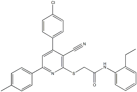 2-{[4-(4-chlorophenyl)-3-cyano-6-(4-methylphenyl)-2-pyridinyl]sulfanyl}-N-(2-ethylphenyl)acetamide Struktur