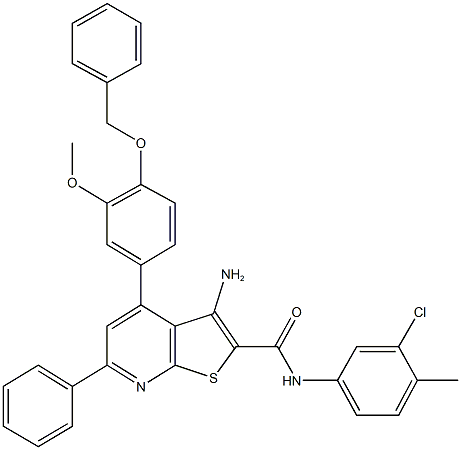 3-amino-4-[4-(benzyloxy)-3-methoxyphenyl]-N-(3-chloro-4-methylphenyl)-6-phenylthieno[2,3-b]pyridine-2-carboxamide Struktur