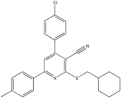 4-(4-chlorophenyl)-2-[(cyclohexylmethyl)sulfanyl]-6-(4-methylphenyl)nicotinonitrile Struktur