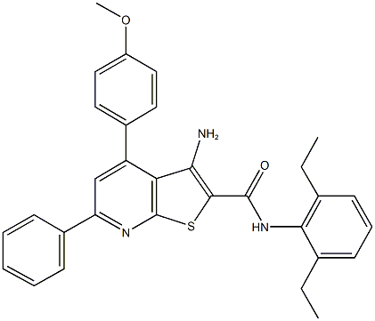 3-amino-N-(2,6-diethylphenyl)-4-(4-methoxyphenyl)-6-phenylthieno[2,3-b]pyridine-2-carboxamide Struktur