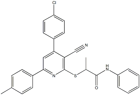 2-{[4-(4-chlorophenyl)-3-cyano-6-(4-methylphenyl)-2-pyridinyl]sulfanyl}-N-phenylpropanamide Struktur