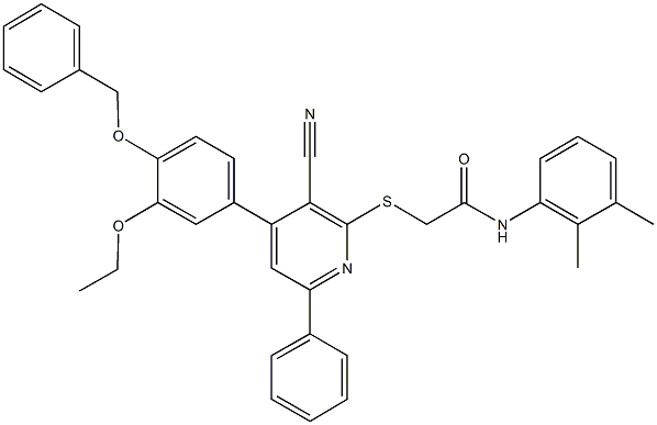 2-({4-[4-(benzyloxy)-3-ethoxyphenyl]-3-cyano-6-phenyl-2-pyridinyl}sulfanyl)-N-(2,3-dimethylphenyl)acetamide Struktur