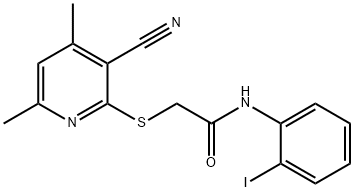 2-[(3-cyano-4,6-dimethyl-2-pyridinyl)sulfanyl]-N-(2-iodophenyl)acetamide Struktur