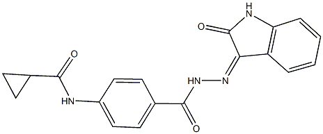 N-(4-{[2-(2-oxo-1,2-dihydro-3H-indol-3-ylidene)hydrazino]carbonyl}phenyl)cyclopropanecarboxamide Struktur