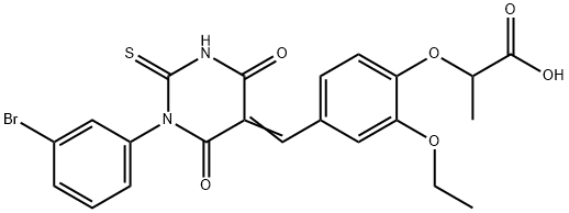 2-{4-[(1-(3-bromophenyl)-4,6-dioxo-2-thioxotetrahydropyrimidin-5(2H)-ylidene)methyl]-2-ethoxyphenoxy}propanoic acid Struktur