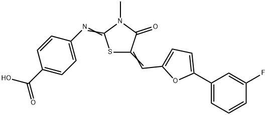 4-[(5-{[5-(3-fluorophenyl)-2-furyl]methylene}-3-methyl-4-oxo-1,3-thiazolidin-2-ylidene)amino]benzoic acid Struktur