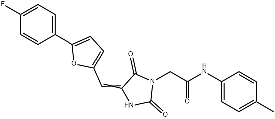 2-(4-{[5-(4-fluorophenyl)-2-furyl]methylene}-2,5-dioxo-1-imidazolidinyl)-N-(4-methylphenyl)acetamide Struktur