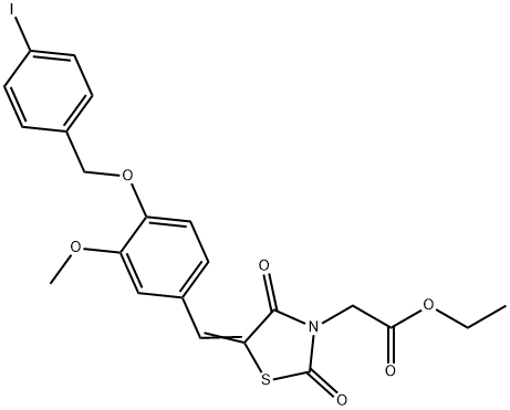 ethyl (5-{4-[(4-iodobenzyl)oxy]-3-methoxybenzylidene}-2,4-dioxo-1,3-thiazolidin-3-yl)acetate Struktur