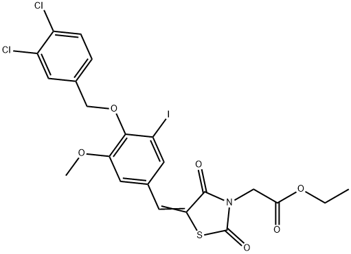 ethyl (5-{4-[(3,4-dichlorobenzyl)oxy]-3-iodo-5-methoxybenzylidene}-2,4-dioxo-1,3-thiazolidin-3-yl)acetate Struktur