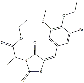 ethyl 2-[5-(3-bromo-4-ethoxy-5-methoxybenzylidene)-2,4-dioxo-1,3-thiazolidin-3-yl]propanoate Struktur