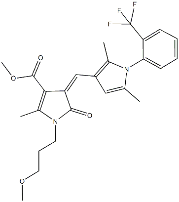 methyl 4-({2,5-dimethyl-1-[2-(trifluoromethyl)phenyl]-1H-pyrrol-3-yl}methylene)-1-(3-methoxypropyl)-2-methyl-5-oxo-4,5-dihydro-1H-pyrrole-3-carboxylate Struktur